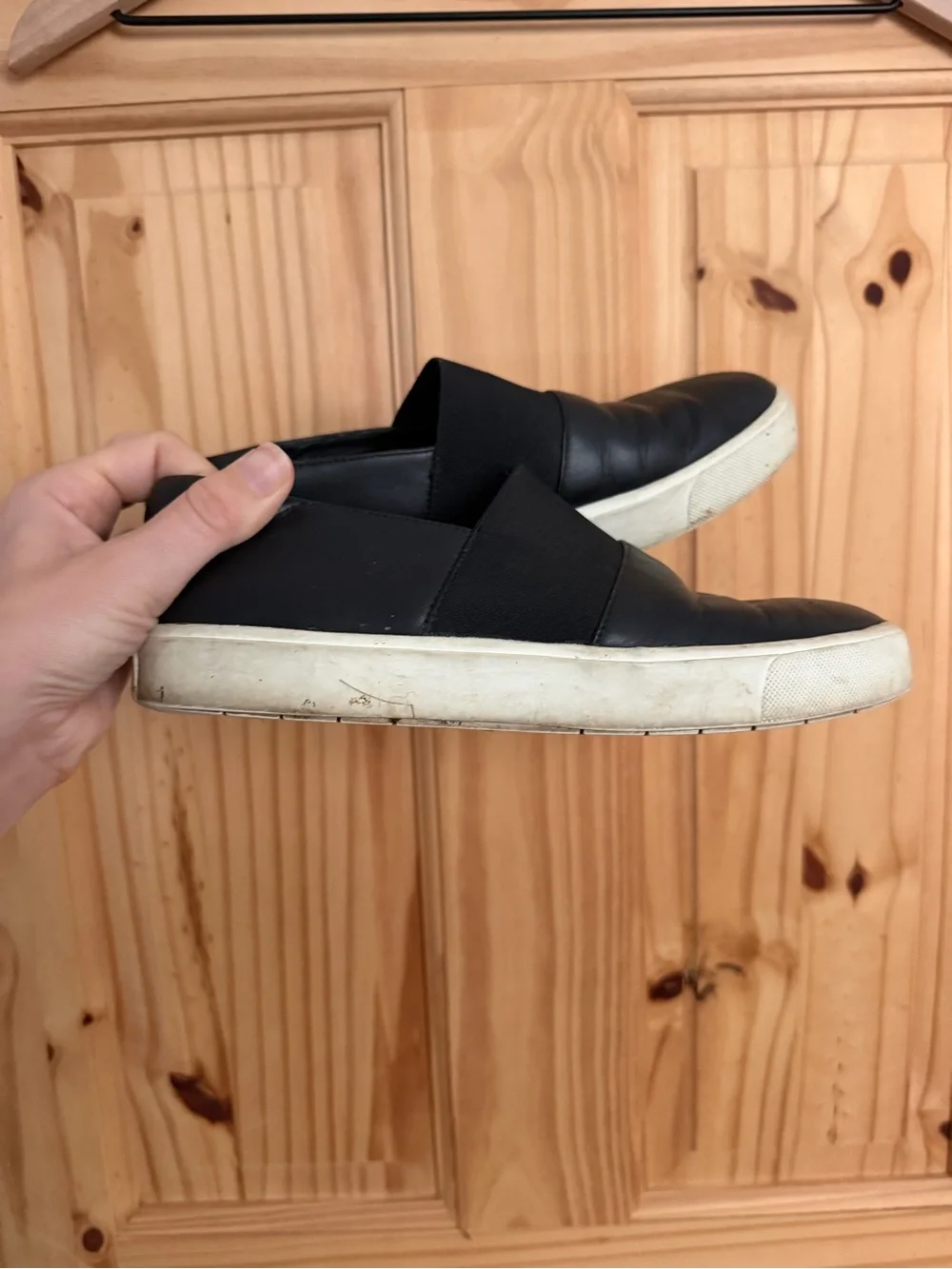 Vince Black Slip-On Leather Sneakers